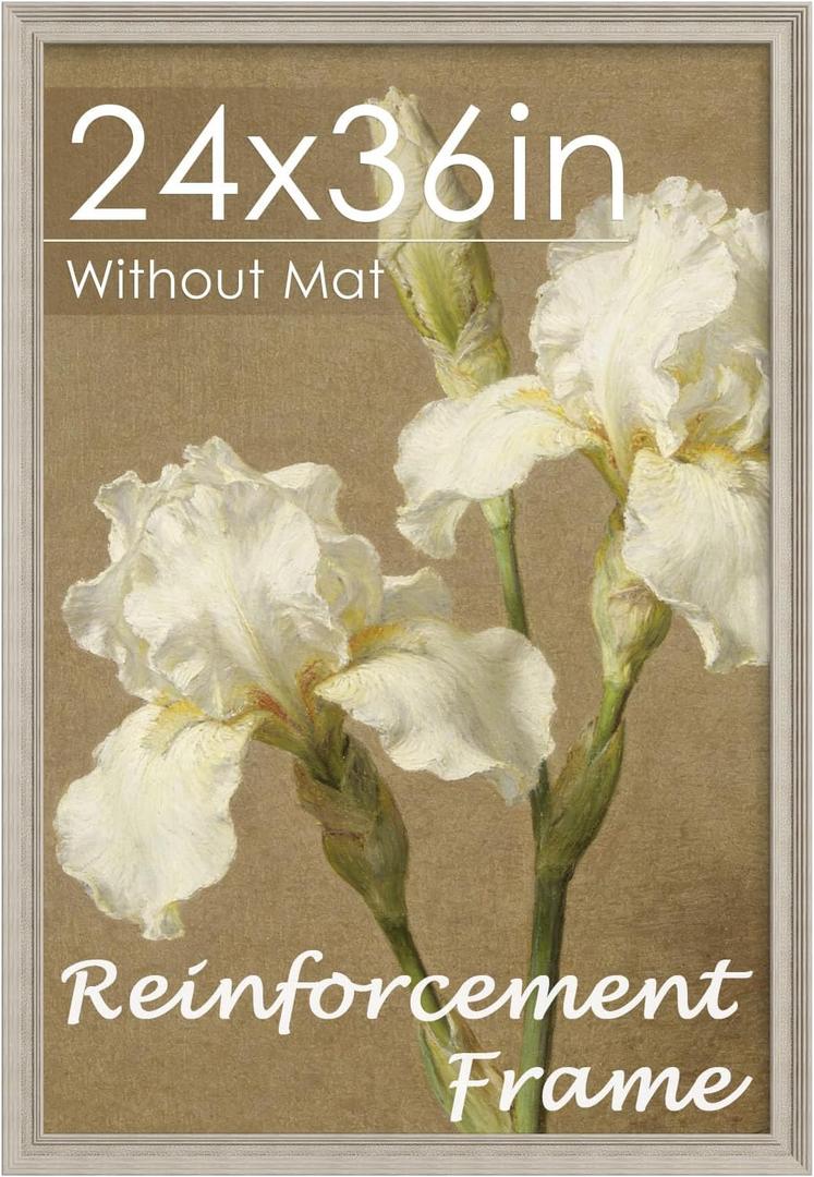 PEALSN 24x36 Poster Frame,24x36 Picture Frame with HD Plexiglass for Gallery Art & Home Decor,Horizontal and Vertical Wall Mounting Display with Hanging Hardware, Light Gray,1 Pack