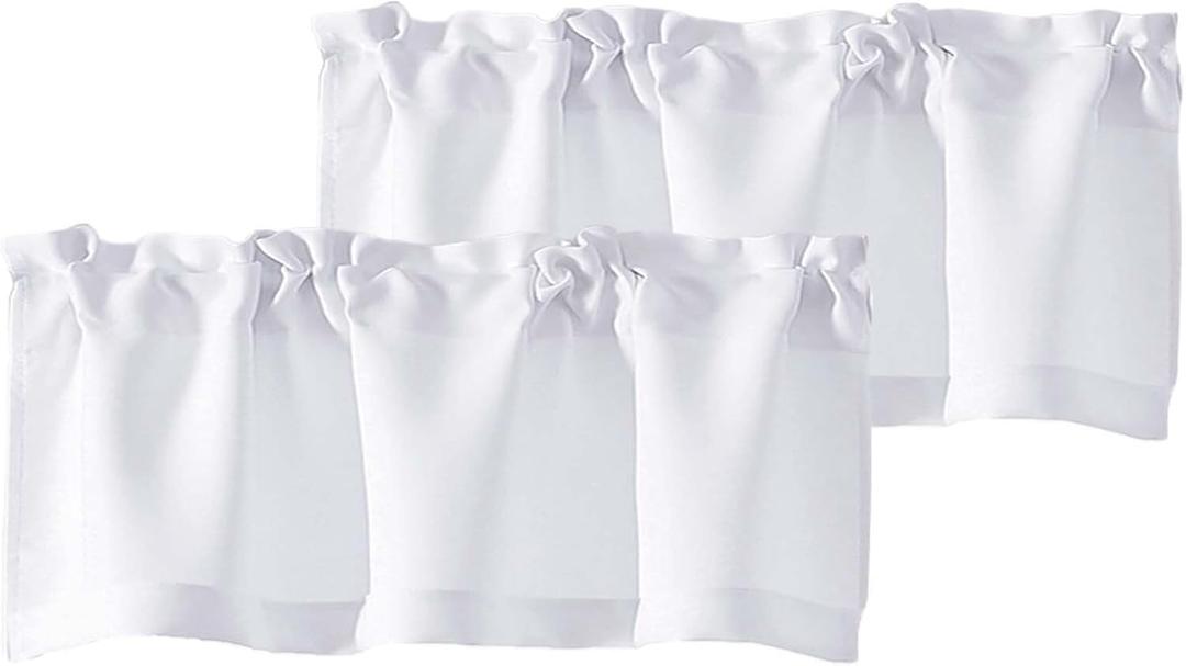 Chyhomenyc White Valances for Window, Light Filtering Short Curtains for Kitchen Bedroom Living Room, Rod Pocket Top Small Window Treatment Valance RV Bunk Panels, 40" Wx14 L, 2 Pieces