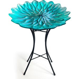 HONGLAND Bird Bath for Outside,15" Diameter Large Glass Birdbaths for Outdoors,Detachable Bird Baths Bowl with Metal Stand for Garden Patio Lawn Decor,19" Height - Green