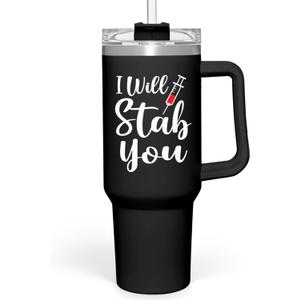SANDJEST Nurse Gifts I Will Stab You Tumbler with Handle 40oz Stainless Steel Insulated Coffee Cup Funny Nurse Week Present, Nursing School Graduation, Appreciation Gifts for RN Nurses, 20 Ounces