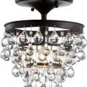 JONATHAN Y 10" Oil Rubbed Bronze Metal LED Flush Mount Ceiling Light Fixture, Clear Crystal Drum Shade for Bedroom Hallway, Modern Glam Chandelier, LED Bulb Included JYL9028A