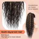 SEIKEA Ponytail Extension, PT005 Isabella 26" Long Bohemian Curly Highlight Drawstring Ponytail Multi Layered Light Fluffy Clip in Hair Extensions Ponytail Chocolate Brown Caramel Blonde Highlights