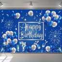 Blue and Silver Birthday Backdrop Indoor Outdoor Decorations Birthday Party Supplies Photography Background for Favor Boys Girls Kids Men Women 5x3ft