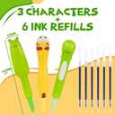 3Pcs Cute Pens & 6 Refills, Fun Kawaii Cool Pens for Kids, Squishy Toys, School Supplies, Birthday Gift, Party Favors, Stocking Stuffers, Baby Shower Decorations