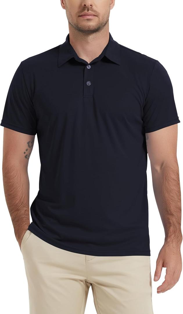 LETAOTAO Short Sleeve Polo Shirts for Men Quick Dry Performance Golf Shirt (Medium, Navy)
