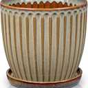 Oairse Ceramic Pots for Indoor Plants, 7.8 inch Pots for Plants Brown Planters with Drainage Holes and Saucers Texture Ceramic Planters Indoor Outdoor for Succulent