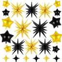 24 Pcs Star Balloons Set Explosion Balloons Foil Cone Balloon Four Pointed Star Shaped Balloon for Birthday Wedding Anniversary Party Backdrops Decorations Supplies (Black and Gold)