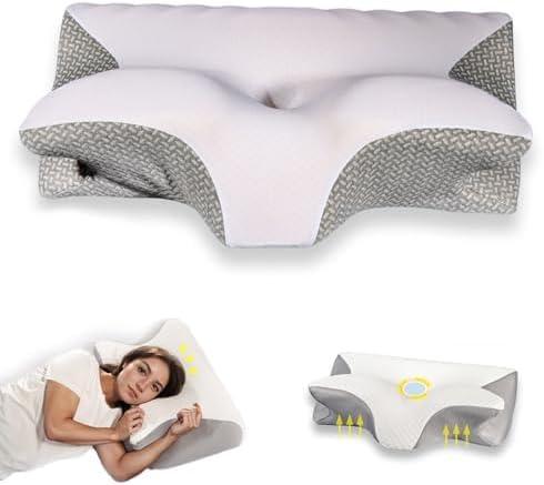 Doreve Cloudfaser Pillow, Cervical Neck Pillow, Dreamers Relief Pillow for Pain Relief & Sleeping, Ergonomic Contour for Side Sleepers, Necks and Shoulder Support