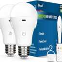 BoRccdit CordlessGlow Battery Operated Light Bulb with Remote，3 Colors + Dimmable + Touch Control Rechargeable Light Bulbs for noHardwired Fixture, up to 24 Hours,2Pack