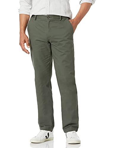 Essentials Men's Straight-Fit Wrinkle-Resistant Flat-Front Chino Pant, Dark Olive, 35W x 29L