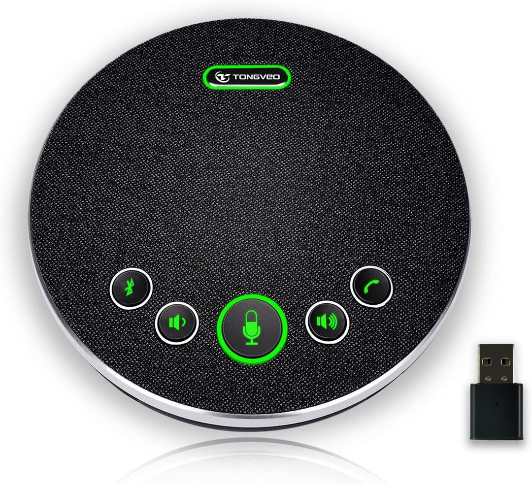 TONGVEO Bluetooth Speakerphone Conference Microphones, Wireless Conference Speaker 360Voice Pick up with 4 AI Noise Cancellation Mics USB/Dongle/Bluetooth Connection 8 Hour Call Time for 8-12 People