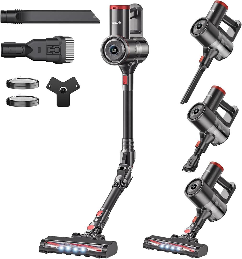 Cordless Vacuum Cleaner with Bendable Wand, Lightweight Stick Vacuum Cleaners for Home, Hard Floor & Carpet, Pet Hair,Under Furniture, 6-in-1 Handheld Vacuum, Self-Standing, Wall Mount Storage