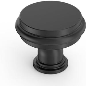 Amerdeco 10 Pack Matte Black Cabinet Knobs 1.3 Inch(32mm) Single Hole Zinc Solid Kitchen Cabinet Handles Round Cabinet Drawer Pulls