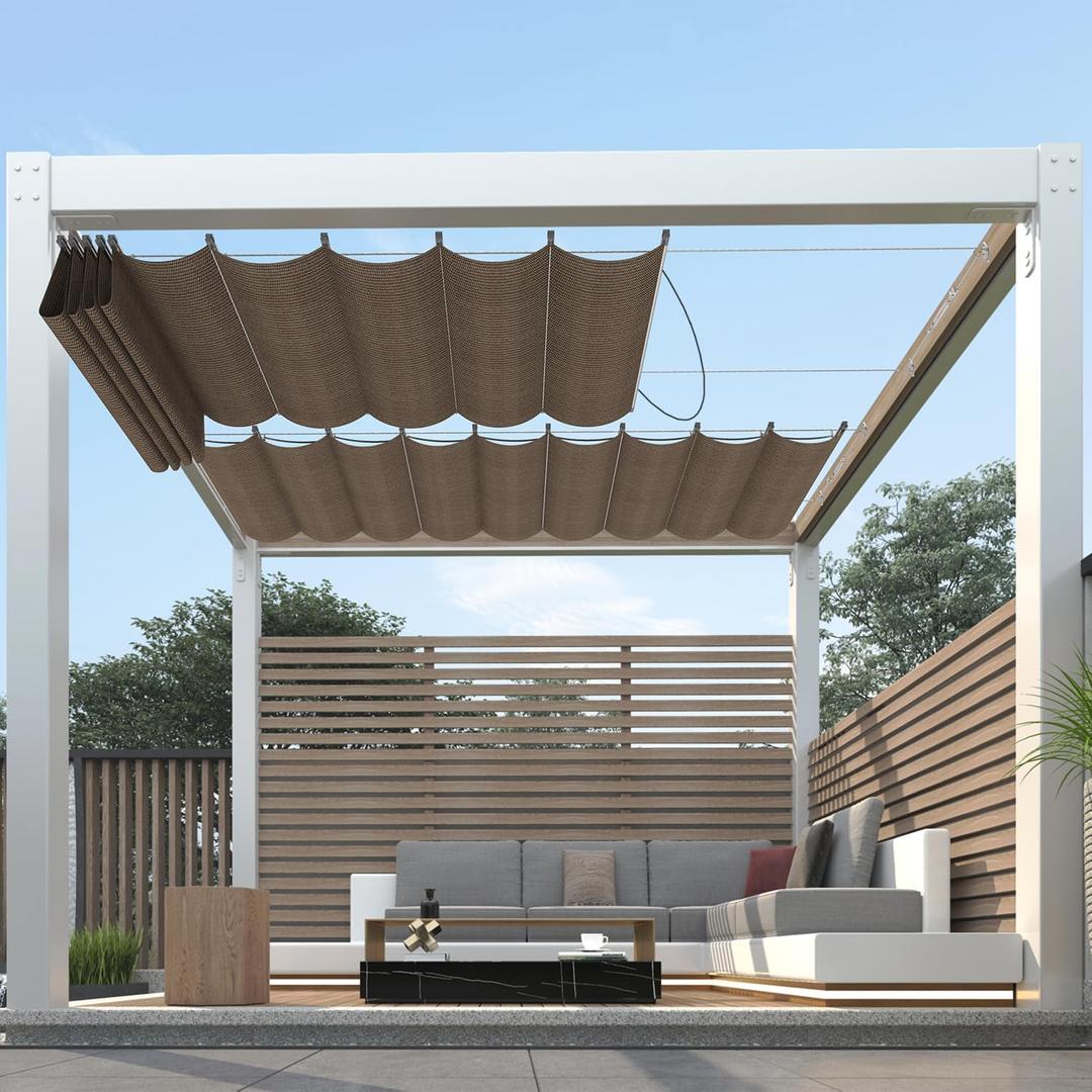 4' x 16' Pergola Shade Cover Retractable Pergola Replacement Canopy Slide Shade Sail with Cable Hardware for Outdoor Patio Porch Garage Deck Backyard Awning, Brown