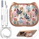 2 x RFUNGUANGO AirPods Pro Case for Women Girly Cat Case with Lock, Phone Stand, Keychain & Cleaner Kit, Compatible with Apple Airpods Pro 2nd/1st Generation Case Cover, Rose Gold Leaf