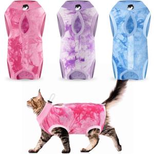 Nuanchu 3 Pieces Cat Recovery Suit Kitten Recovery Suit E-Collar Alternative for Cats and Dogs Abdominal Skin Anti Licking Pajama Suit (Medium)