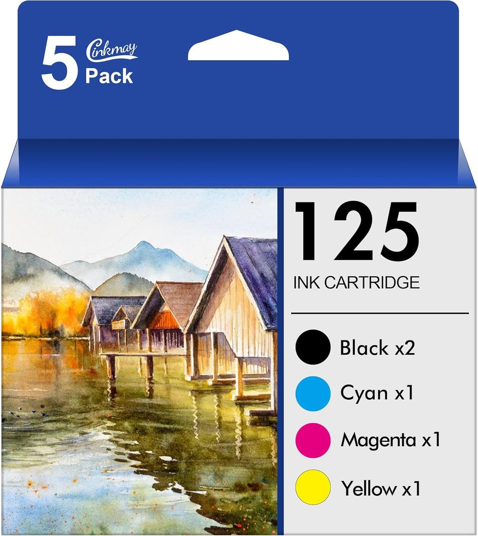 125 Ink Cartridges Remanufactured Replacement for Epson 125 Ink Cartridges for Epson 125 T125 use for NX420 NX520 NX125 NX127 Workforce 320 323 325 Printer 5 Pack, (2 Black, 1 Cyan, 1 Magenta, 1 Yellow)