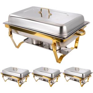 4 Pack Chafing Dishes for Buffet, Rectangle Stainless Steel Chafing Dish Buffet Set 8 QT Elegant Food Chafer Buffet Servers and Warmers for Parties Wedding Birthday Hotel Catering Supplies Display