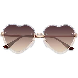 ANDWOOD Trendy Heart Shaped Sunglasses Womens Rhinestone Love Eye Sun glasses Metal Lovely Fashion Diamond Sunnies