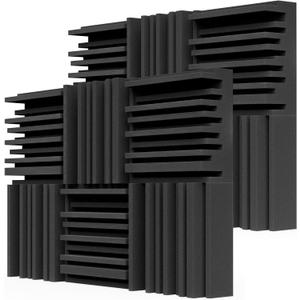 TroyStudio Thick Acoustic Foam Panels, 12 X 12 X 3 Inch 8 Pcs Broadband Sound Absorbing Foam, Dense Soundproof Padding Tile, Recording Studio Foam Absorber, Groove Decorative 3D Wall Ceiling Panel