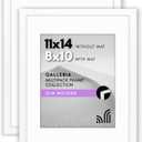 Americanflat 11x14 Picture Frame with Polished Plexiglass - Set of 2 - Use as 8x10 Frame with Mat or Display 11x14 Photo Without Mat - Galleria Collection - Picture Frames for Wall Display - White