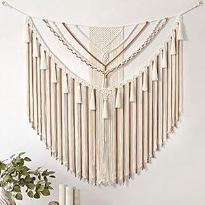 LOMOHOO Large Macrame Wall Hanging Boho Geometric Art Woven Cotton Tapestry Wall Decor Yellow Bohemian Home Decoration for Living Room Bedroom Dorm Apartment