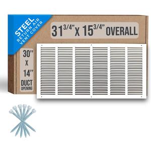 Fits 30x14 Duct Opening | Steel Return Air Grille by Handua | Vent Cover Grill for Sidewall and Ceiling | White | HVAC Cold Air Intake Grille | Outer Dimensions: 31.75"W X 15.75"