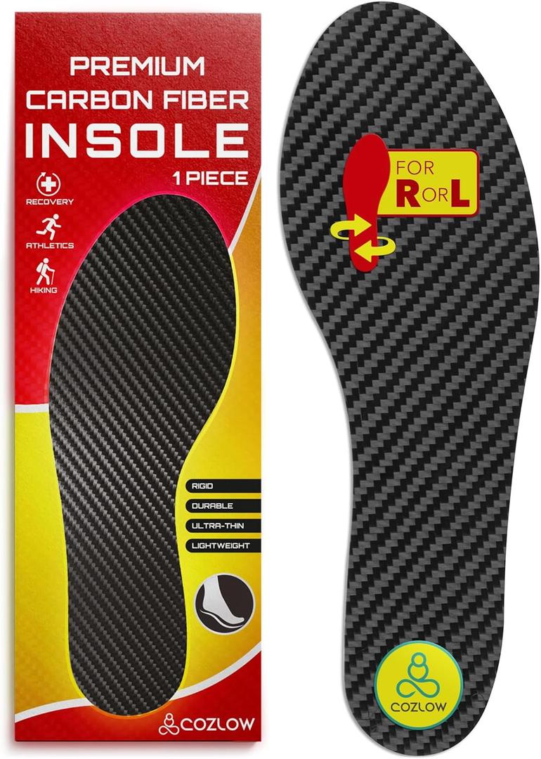 Premium Carbon Fiber Insole - 1 Pc, Men 13, Women 13.5 - Unisex Shoe Insert - Orthotic Support - Stiff Foot Plate for Turf Toe, Hallux Rigidus, Plantar Fasciitis, Flat Feet, Mortons Extension