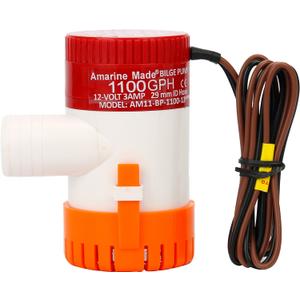 Amarine Made 1100gph 12v Boat Marine Plumbing Electric Bilge Pumps (1100gph 12v 3AMP 5AMP-Fuse 29MM ID Hose) White