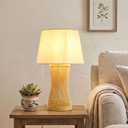 Boho Table Lamp, 17" Bamboo Bedside Lamp for Living Room