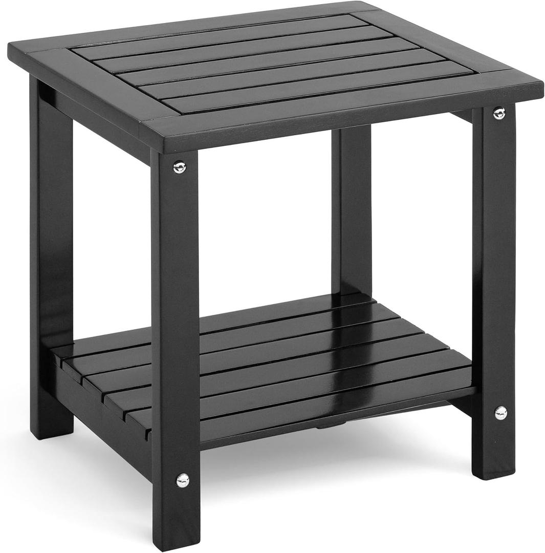 2-Tier Adirondack Outdoor Side Table, 16.6" Acacia Weather-Resistant End Table with Shelf for Patio, Garden, Lawn, Living Room (Black) 2-Tier Adirondack Outdoor Side Table, 16.6" Acacia Weather-Resistant End Table with Shelf for Patio, Garden, Lawn, Living Room (Black)