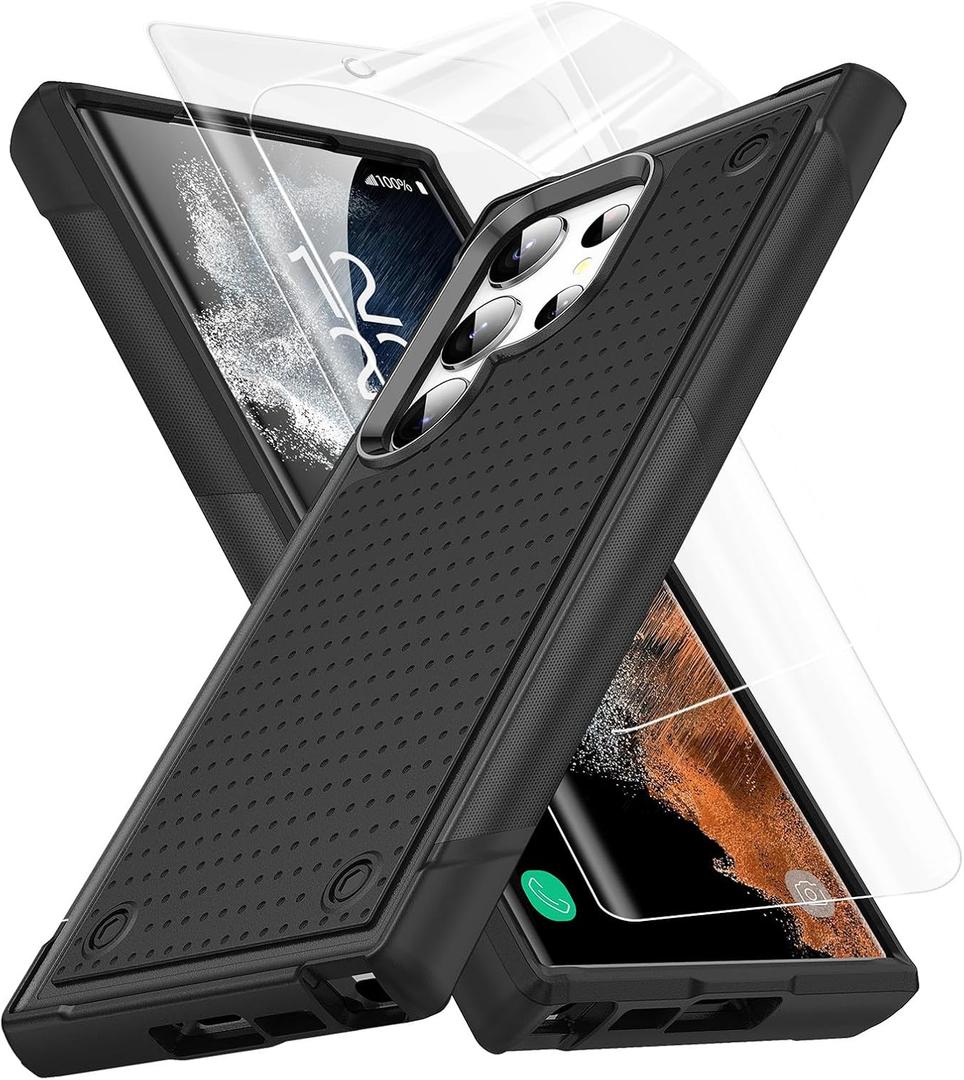 Jeylly for Samsung Galaxy S23 Ultra Case, Military Grade Drop Protection with [2Pcs Soft TPU Screen Protector] Heavy Duty Shockproof Case for Galaxy S23 Ultra 5G, Black