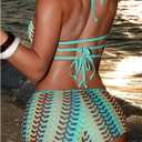 GORGLITTER Women's Crochet Boy Short Bikini Set Striped Cut Out Halter Triangle Swimsuits Two Piece Bathing Suit (M)