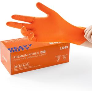 LANON 8mil Orange Disposable Nitrile Gloves, Mechanic, Heavy Duty, Food Safe, Latex Free, Powder Free, Fully-Diamond Textured, Large