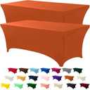 6FT Spandex Tablecloth [3 Pack, Orange] 200 GSM Stretch, Fitted, Washable and Wrinkle Resistant Table Cloth Rectangle Cover for Trade Shows, Wedding, Parties [72Lx30Wx30H Inch]