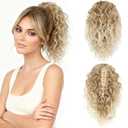 ZQIAN BEAUTY Claw Clip Ponytail Extension - 12 Inch Curly Ponytail Extension, Wavy Pony Tails Hair Extensions, Synthetic Hair Extensions Ponytail for Women (Color: Blonde with Bleach Blonde Ends)