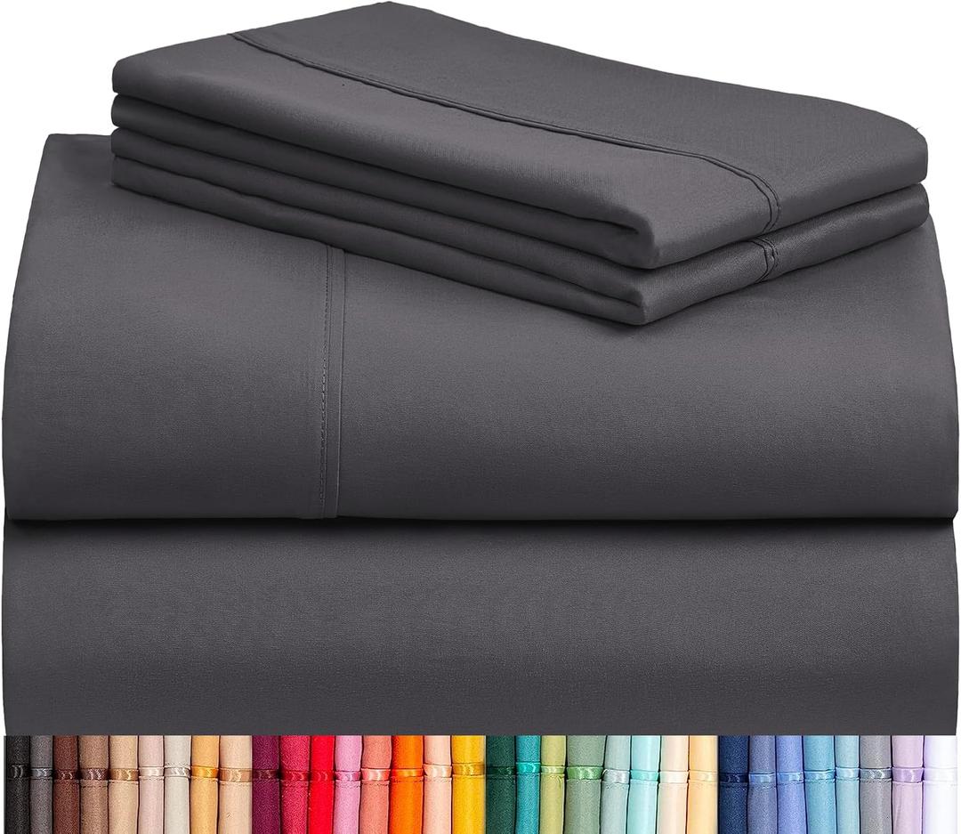 LuxClub 4 PC King Size Sheet Set Sheets Deep Pockets 18" Wrinkle Free Cooling Sheets Machine Washable Hotel Bedding Silky Soft - Dark Grey King