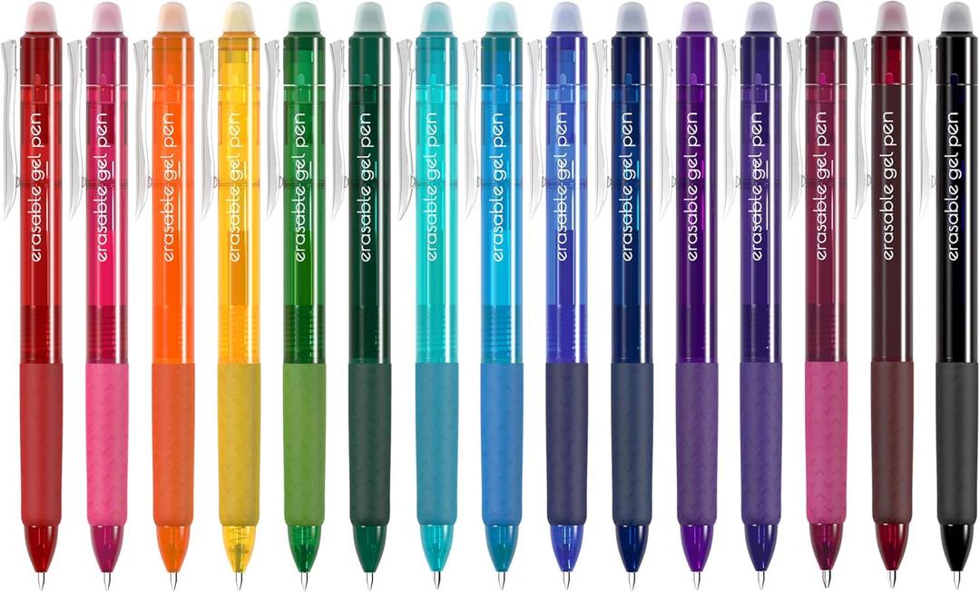 Vanstek 15 Colors Retractable Erasable Gel Pens Clicker, Fine Point(0.7), Make Mistakes Disappear, Premium Comfort Grip for Drawing Writing Planner and School Supplies (Multicolor)