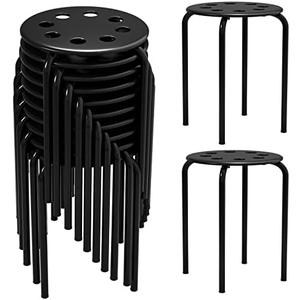 12 Pack Black Plastic Stack Stools - Stackable Stools with Metal Frame, Backless, Round Top for Students, Adults, School, Office, Home