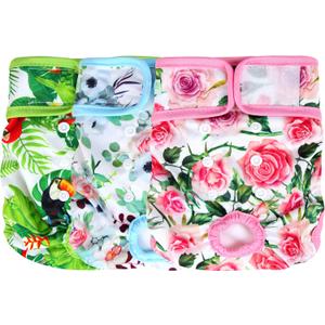wegreeco Luxury Washable Reusable Dog Diapers (Stylish Pattern) - Female Dog Diapers, Doggie Diapers, 3 Pack (Floral, Small) (Small (Newborn-10.5" Waist))