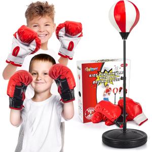 Punching Bag for Kids Included 2 Pack Boxing Gloves, Boxing Toy Sets with Height Adjustable Stand for Boys, Sports Gifts for Boys & Girls Age 5,6,7,8,9,10 Years Old