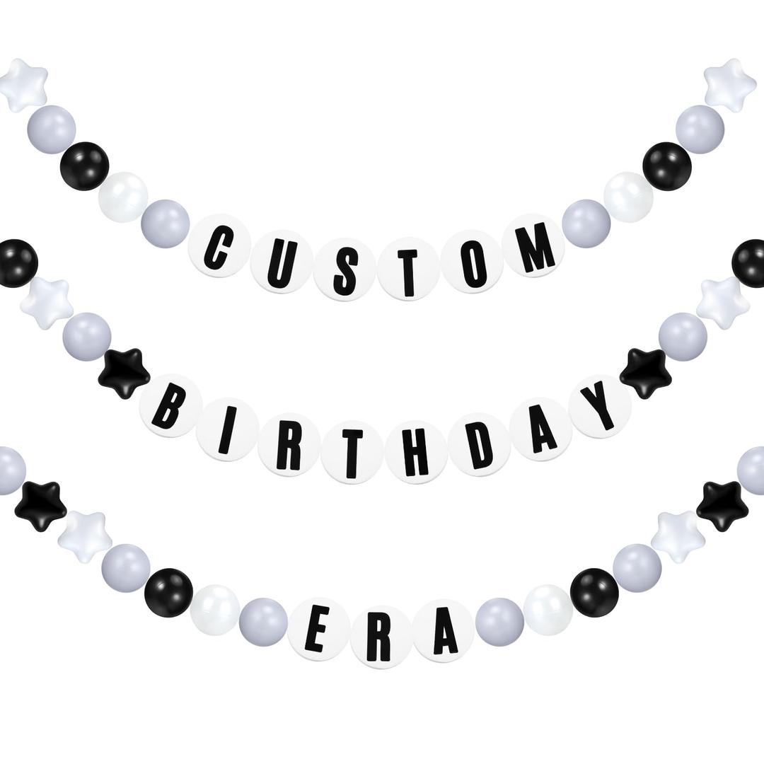 Simgoing 103 Pcs DIY Graduation Lei Giant Friendship Bracelet 2026 Grad Necklace Garland Jumbo Birthday Friendship Banner Kit Famous Singer Customizable Party Decor(White Gray Black)