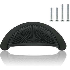 4 Pack Matte Black Bin Cup Drawer Pulls 2.5 Inch/64mm Hole Center Zinc Alloy Cabinet Handles Dresser Kitchen Cupboard Bathroom Furniture Hardware