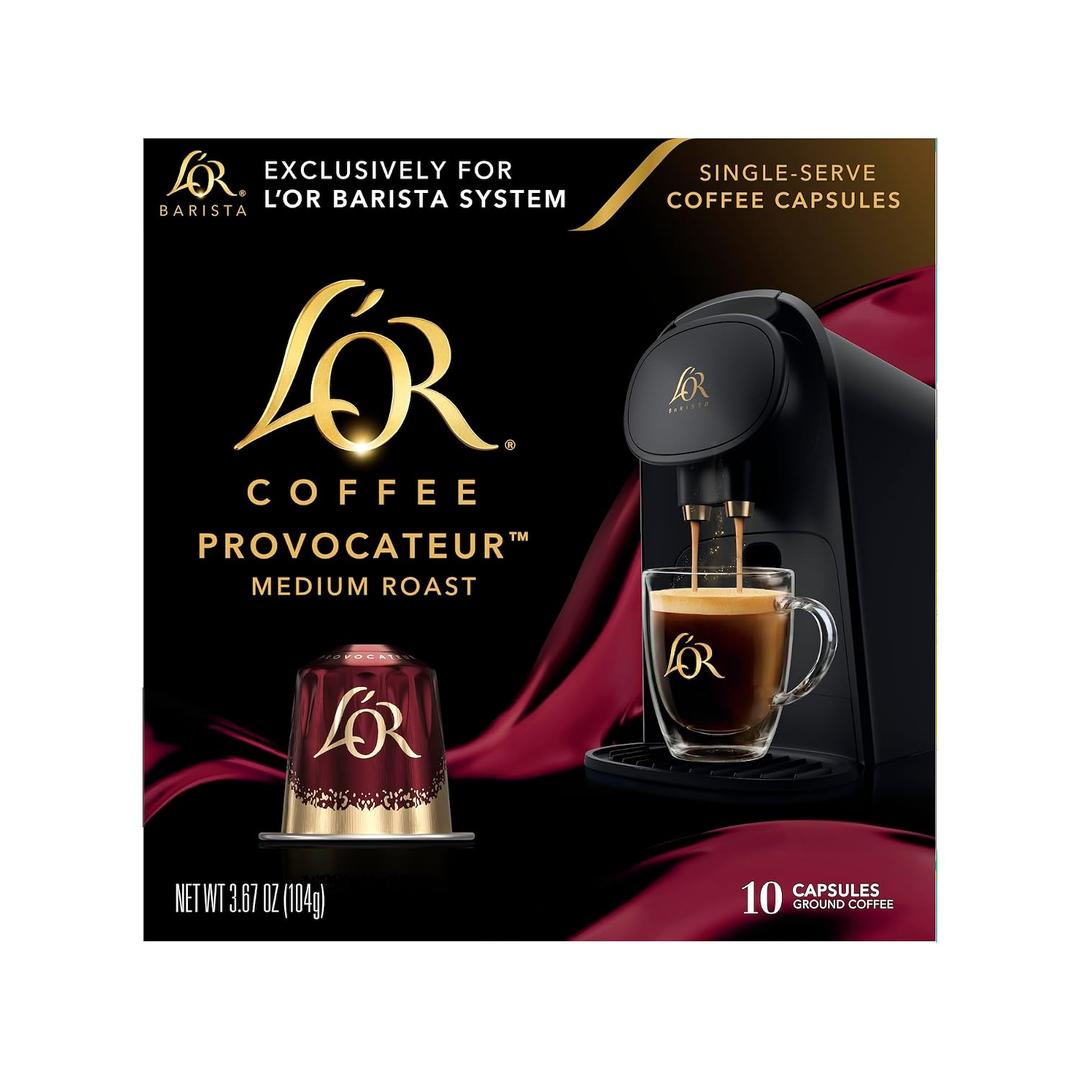 L'OR Coffee Pods, 10 Count Provocateur Medium Roast Blend, Single-Serve Aluminum Coffee Capsules Compatible with the L'OR BARISTA System, 10 count (Pack of 1) (EXP 03/30/27)