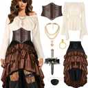CICOCI Pirate Costume Women Outfits Renaissance Corset Steampunk Skirt Top Pirate Accessories Full Halloween Costume, L