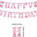 Silver Pink Bow Birthday Party Decorations,Birthday Party Supplies,Glitter Happy Birthday Banner,Silver Pink Bow Hanging Swirls Bow Themed Party Decor for Girls Women Shower Birthday Party Supplies