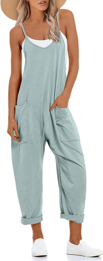 UNIANKIYA One Piece Jumpsuits for Women Casual Overalls Summer Rompers Trendy Jumpers Beach Vacation Outfits Travel Clothes (Green, XL)