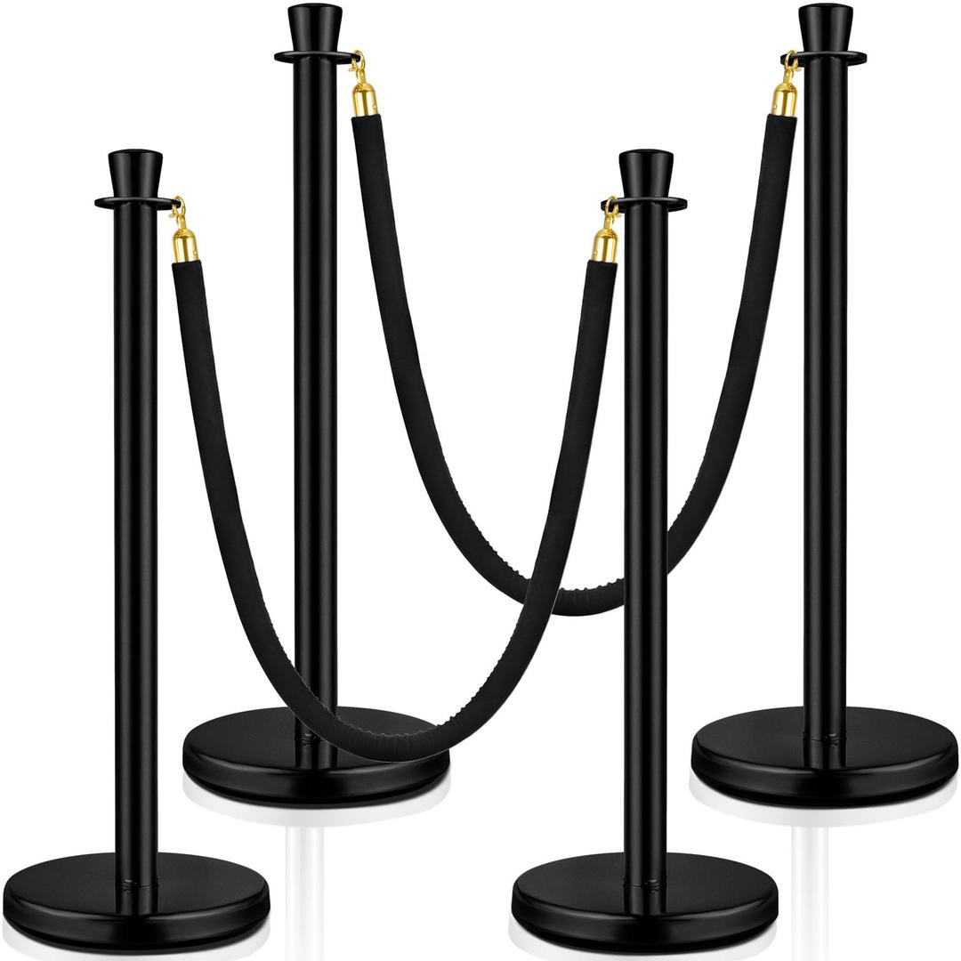 Wesiti 4 Pcs 2026 Wedding Stanchions and Velvet Ropes Set, Black