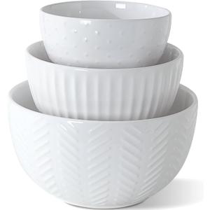 HAPPY KIT Ceramic Mixing Bowls Set, Nesting Bowls Set For Kitchen,Large 5/3/1.5 Quart Bowl Set of 3, Prep Serving Bowl for Baking and Mixing Salad,Oven, Microwave and Dishwasher Safe