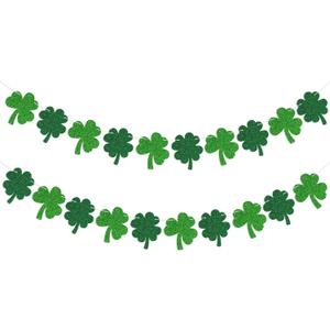 Hooqict St. Patrick's Day Banner Shamrock Clover Party Banner Garland Sign St Patricks Day Shamrock Decorations for Happy Saint Patricks Green Birthday Decorations Party Supplies